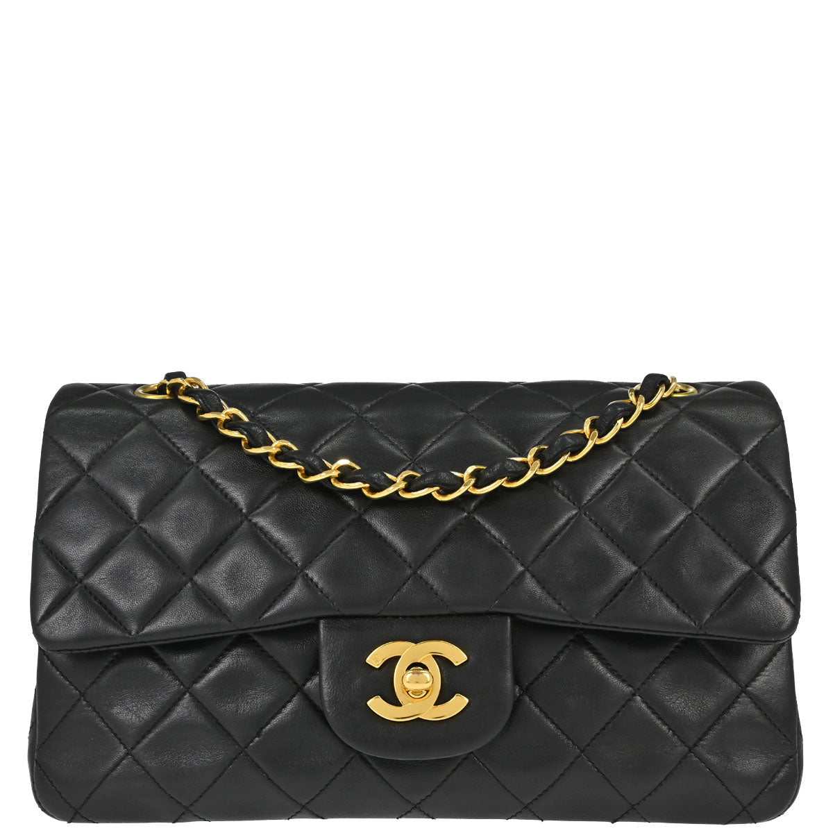 Chanel 1996-1997 Black Lambskin Small Double Flap Shoulder Bag
