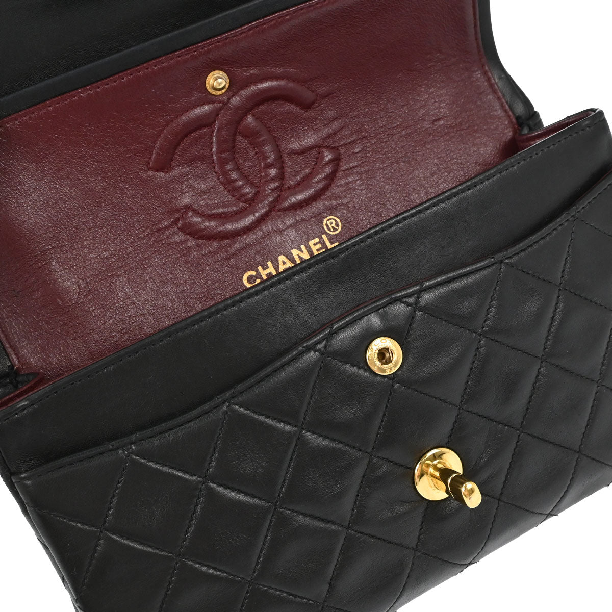 Chanel 1996-1997 Black Lambskin Small Double Flap Shoulder Bag