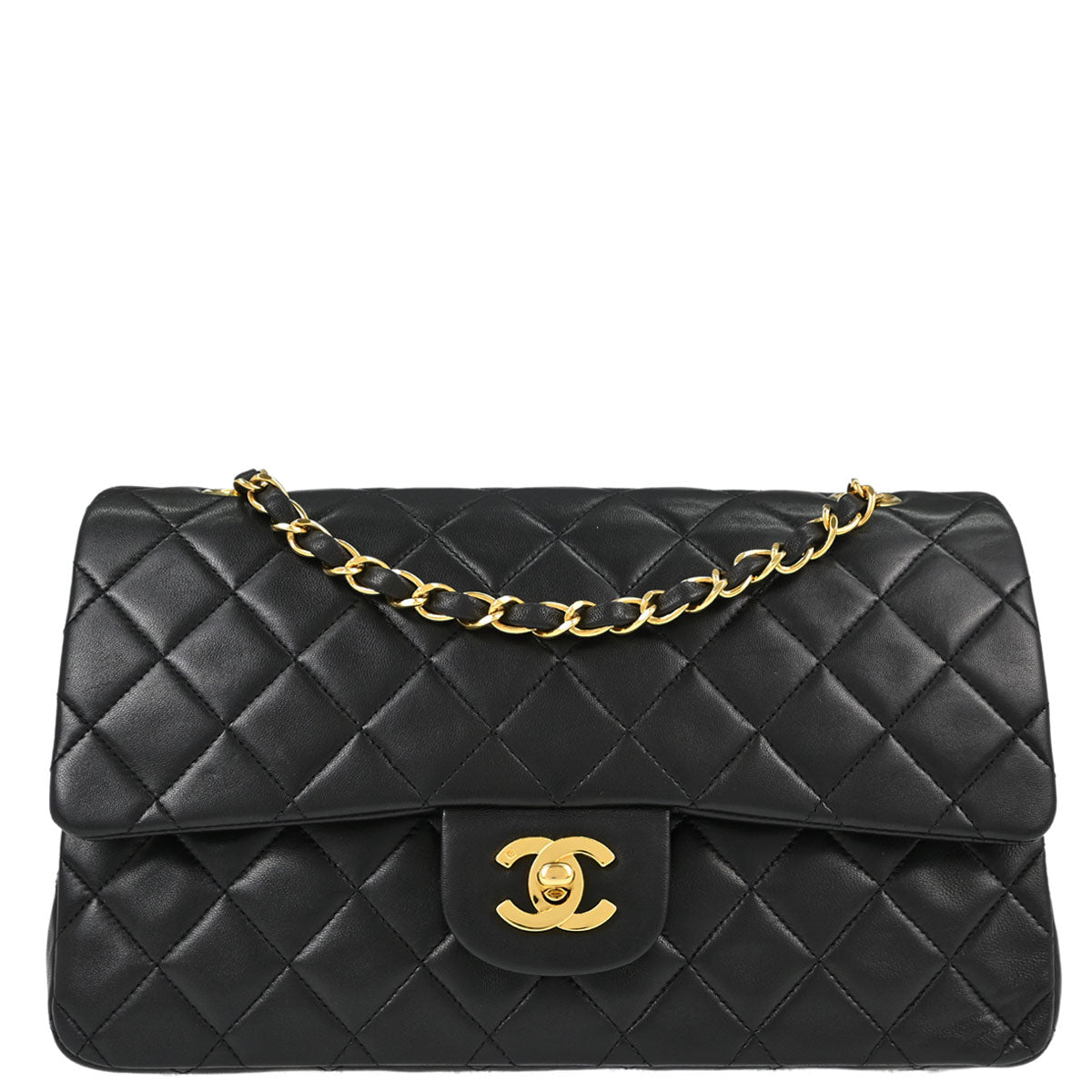 Chanel 1991-1994 Black Lambskin Medium Classic Double Flap Shoulder Bag