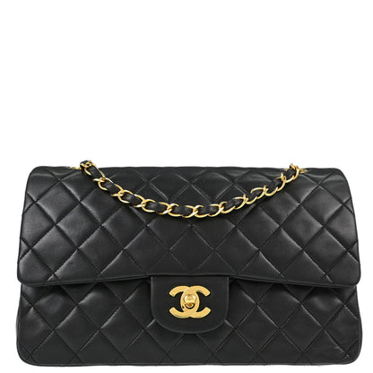 Chanel 1991-1994 Black Lambskin Medium Classic Double Flap Shoulder Bag