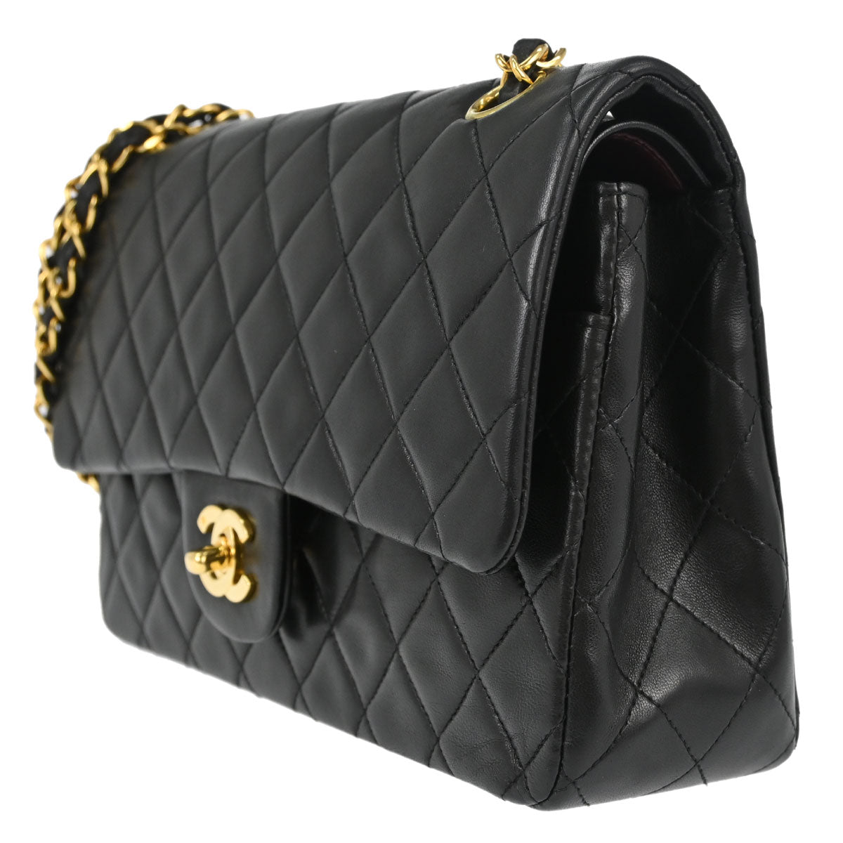 Chanel 1991-1994 Black Lambskin Medium Classic Double Flap Shoulder Bag