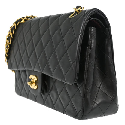 Chanel 1991-1994 Black Lambskin Medium Classic Double Flap Shoulder Bag