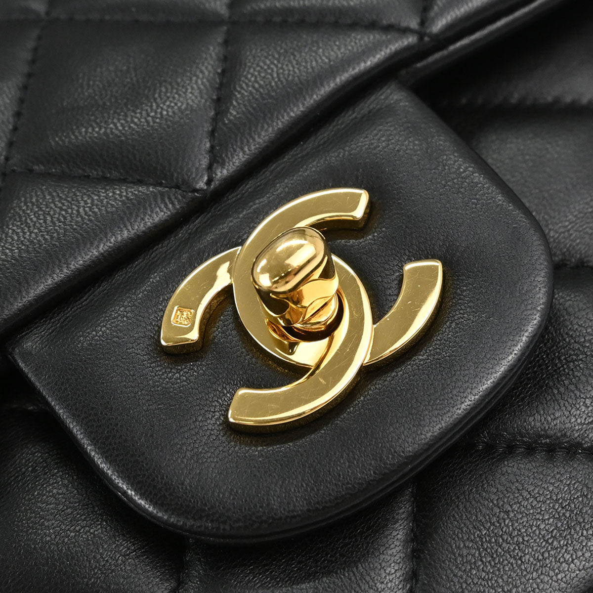 Chanel 1991-1994 Black Lambskin Medium Classic Double Flap Shoulder Bag