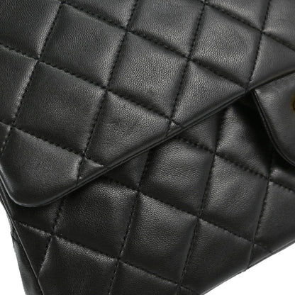 Chanel 1991-1994 Black Lambskin Medium Classic Double Flap Shoulder Bag