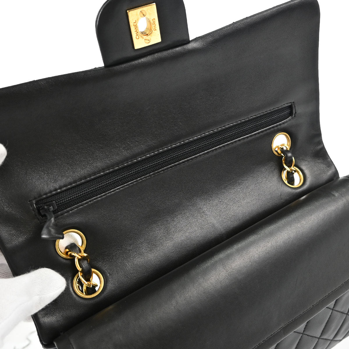 Chanel 1991-1994 Black Lambskin Medium Classic Double Flap Shoulder Bag