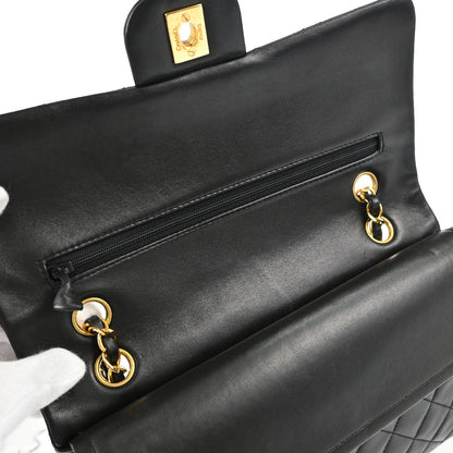 Chanel 1991-1994 Black Lambskin Medium Classic Double Flap Shoulder Bag