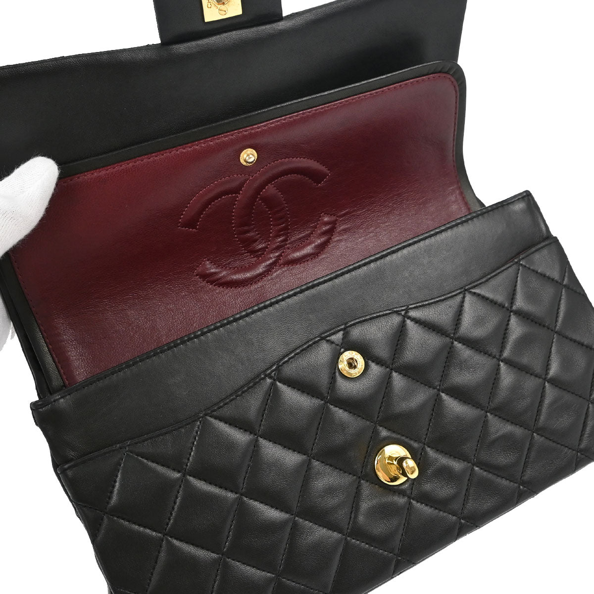 Chanel 1991-1994 Black Lambskin Medium Classic Double Flap Shoulder Bag