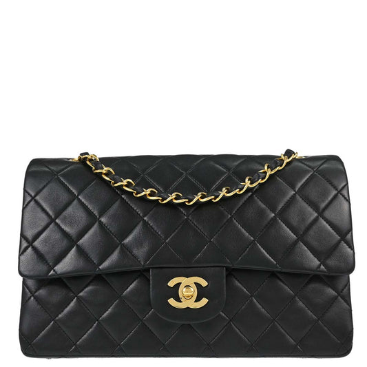 Chanel 1991-1994 Black Lambskin Medium Classic Double Flap Shoulder Bag