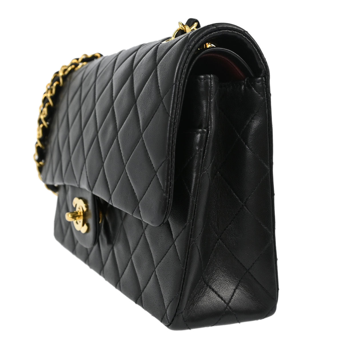 Chanel 1991-1994 Black Lambskin Medium Classic Double Flap Shoulder Bag