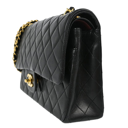 Chanel 1991-1994 Black Lambskin Medium Classic Double Flap Shoulder Bag