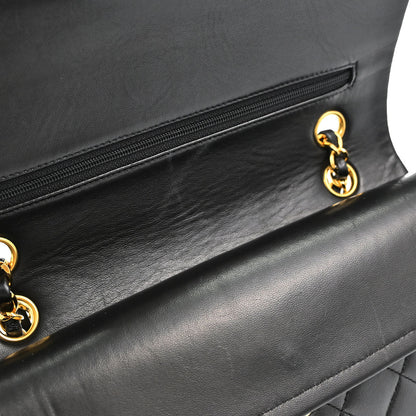 Chanel 1991-1994 Black Lambskin Medium Classic Double Flap Shoulder Bag
