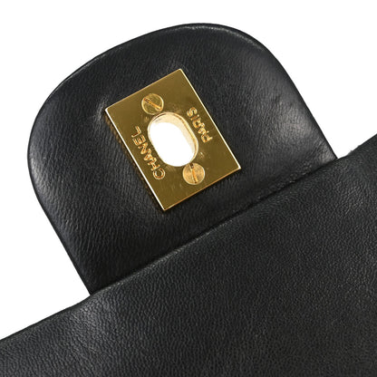 Chanel 1991-1994 Black Lambskin Medium Classic Double Flap Shoulder Bag
