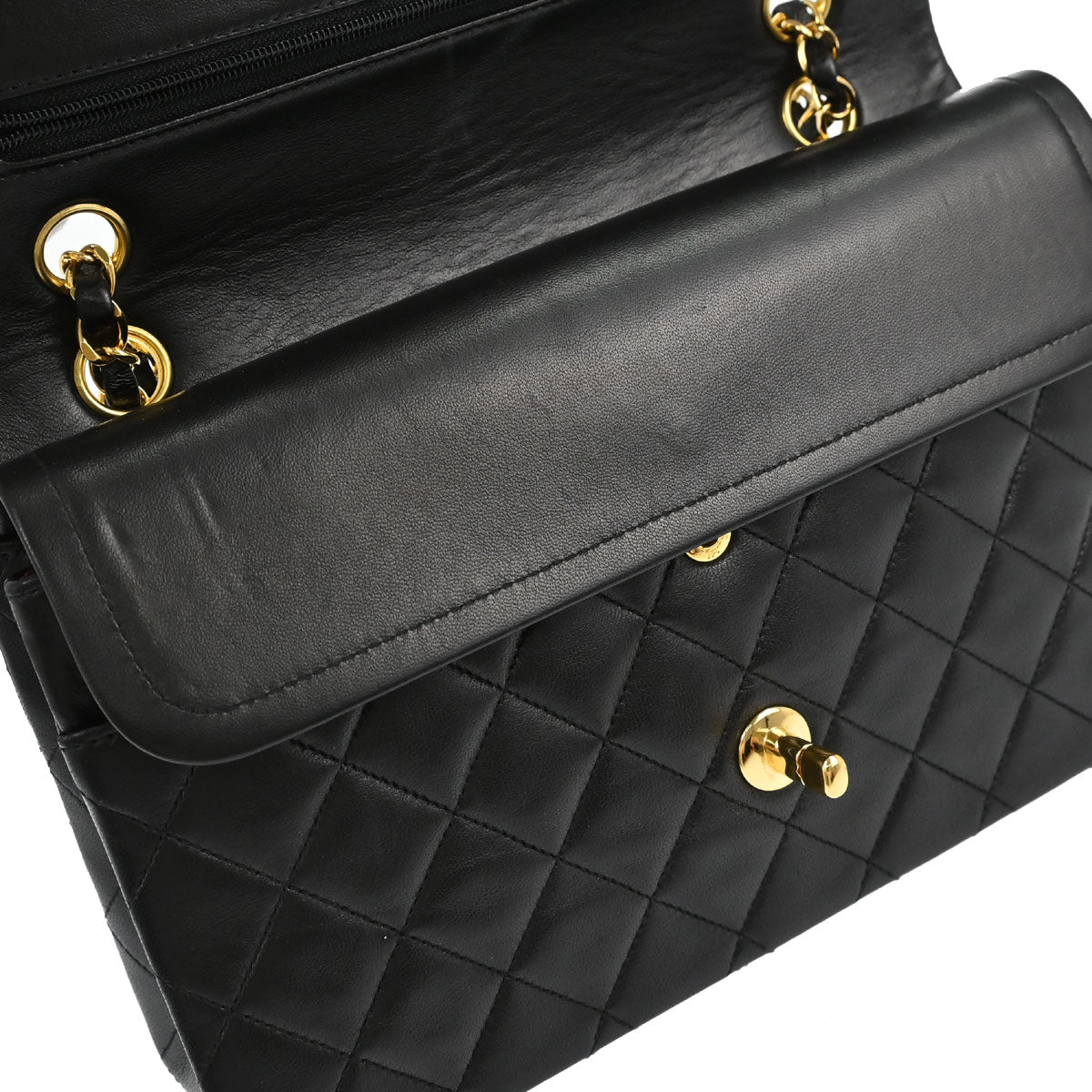 Chanel 1991-1994 Black Lambskin Medium Classic Double Flap Shoulder Bag