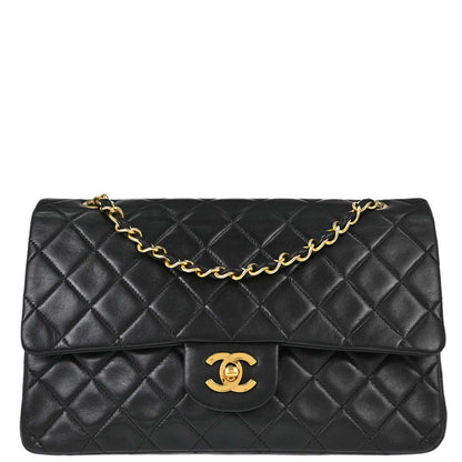 Chanel 1991-1994 Black Lambskin Medium Classic Double Flap Shoulder Bag