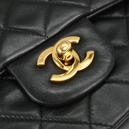 Chanel 1991-1994 Black Lambskin Medium Classic Double Flap Shoulder Bag