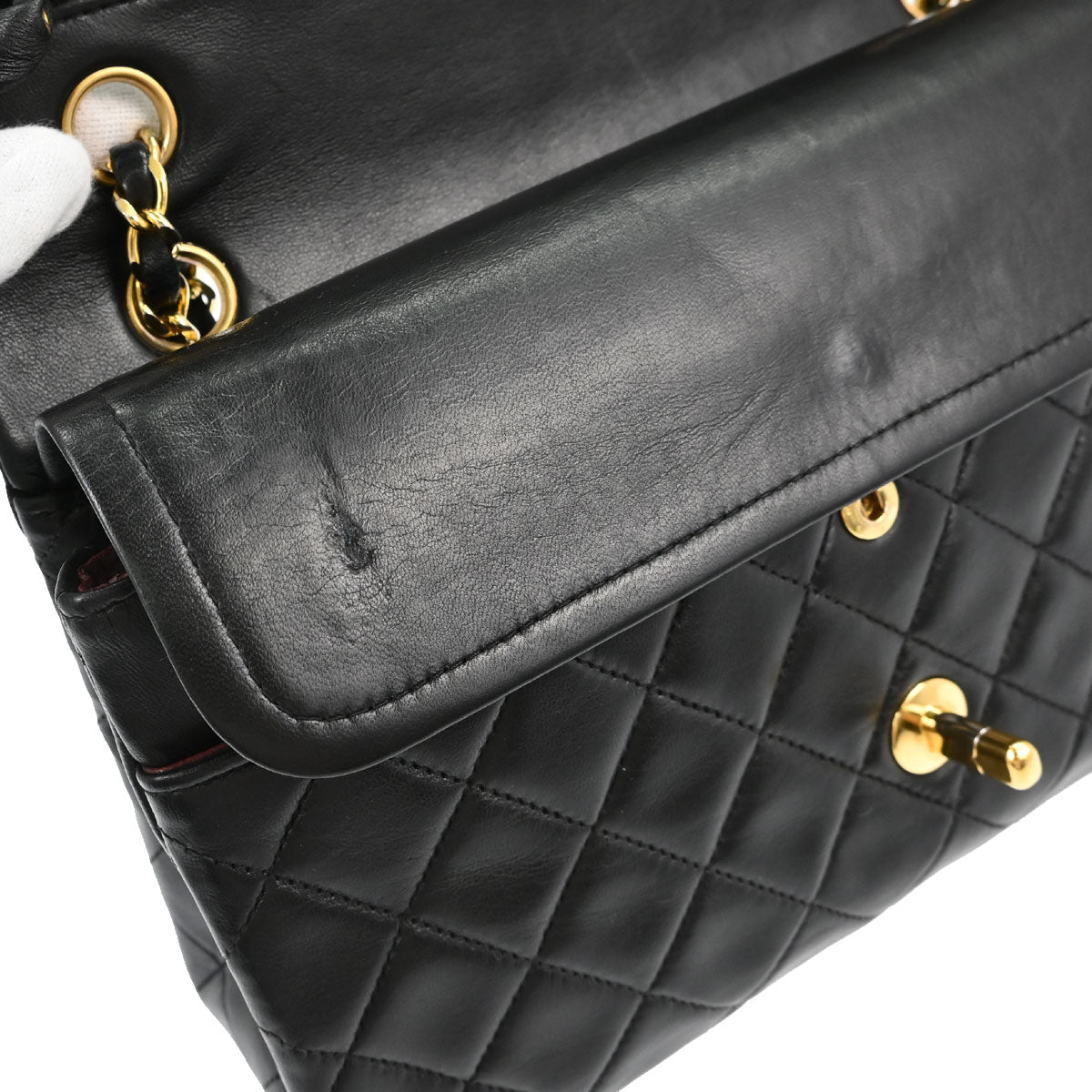 Chanel 1991-1994 Black Lambskin Medium Classic Double Flap Shoulder Bag
