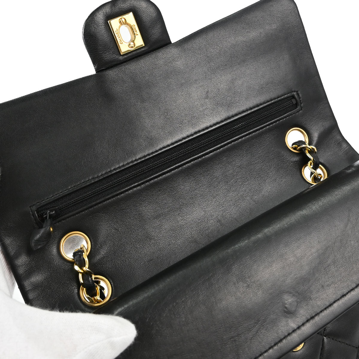 Chanel 1991-1994 Black Lambskin Medium Classic Double Flap Shoulder Bag