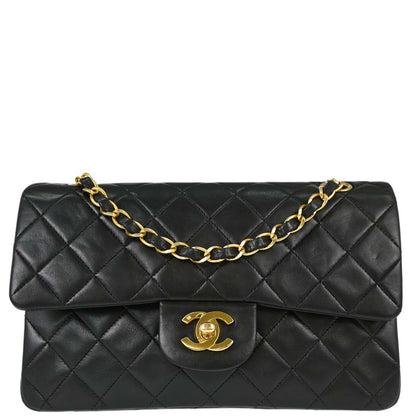 Chanel 1991-1994 Black Lambskin Small Double Flap Shoulder Bag