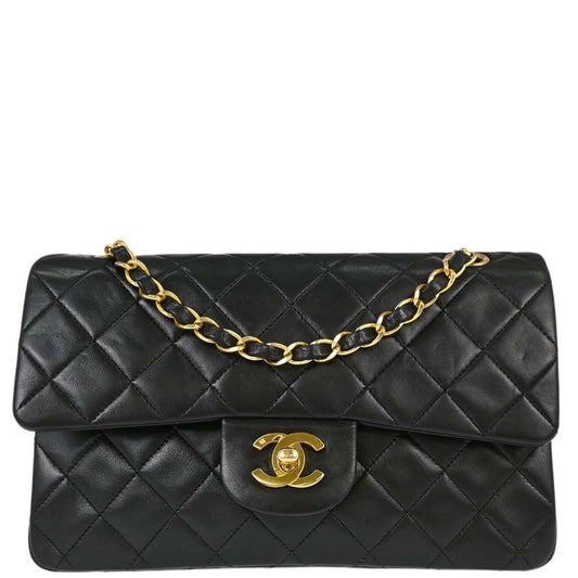 Chanel 1991-1994 Black Lambskin Small Double Flap Shoulder Bag