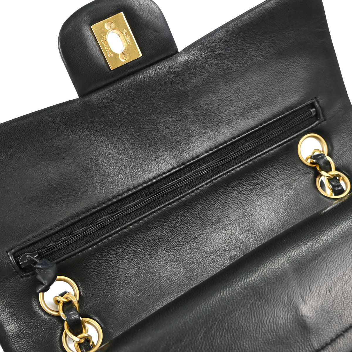 Chanel 1991-1994 Black Lambskin Small Double Flap Shoulder Bag