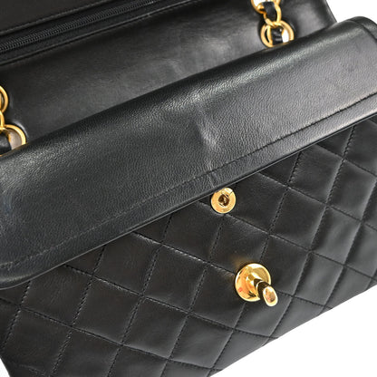 Chanel 1991-1994 Black Lambskin Small Double Flap Shoulder Bag