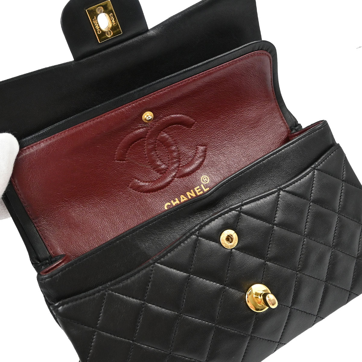 Chanel 1991-1994 Black Lambskin Small Double Flap Shoulder Bag