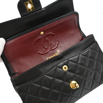 Chanel 1991-1994 Black Lambskin Small Double Flap Shoulder Bag