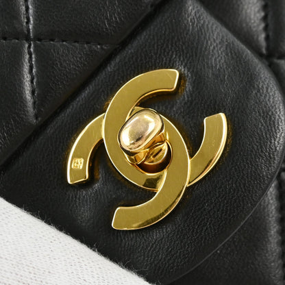 Chanel 1991-1994 Black Lambskin Small Double Flap Shoulder Bag