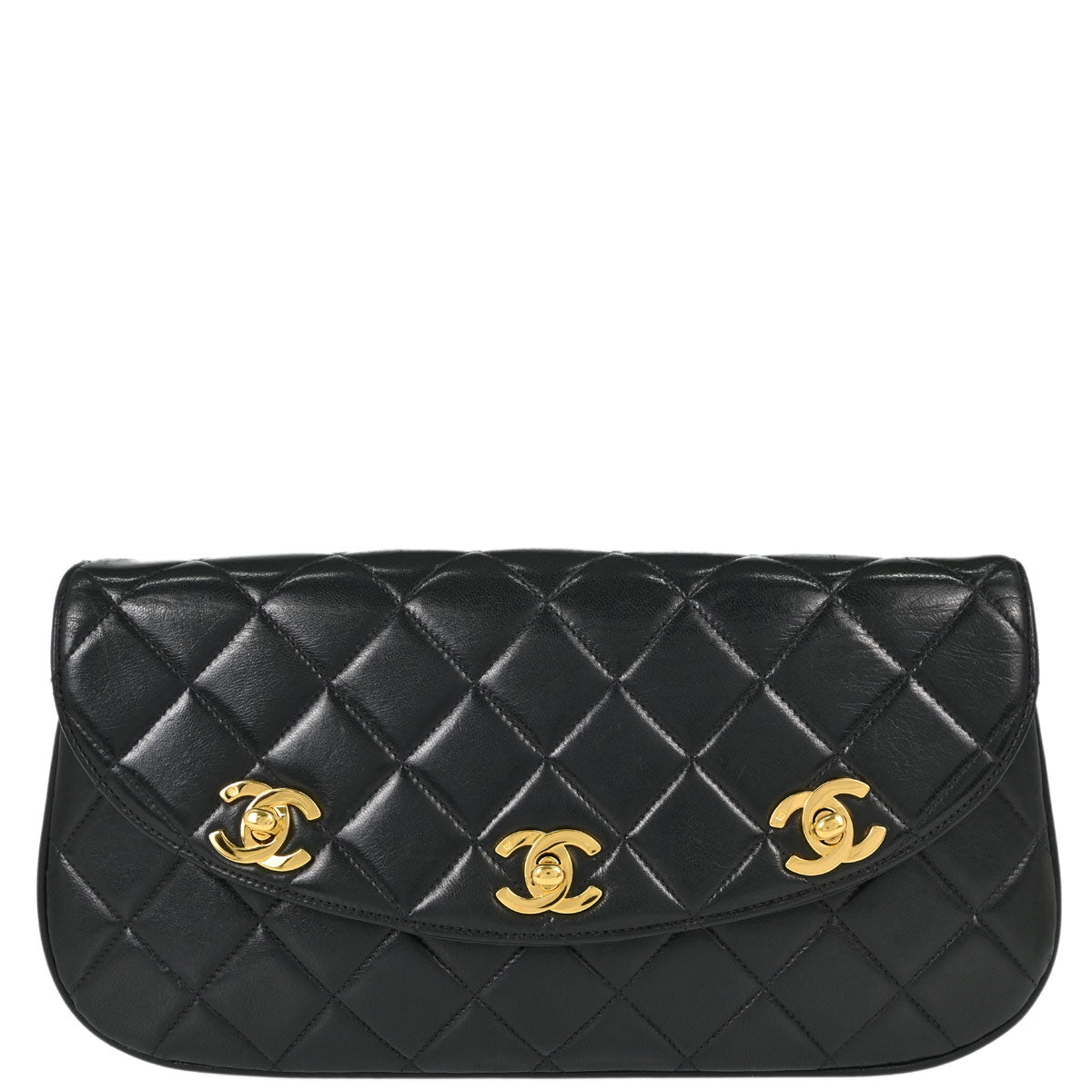 Chanel Black Lambskin Triple CC Turnlock Clutch Bag
