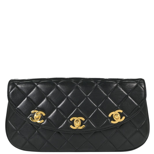 Chanel Black Lambskin Triple CC Turnlock Clutch Bag