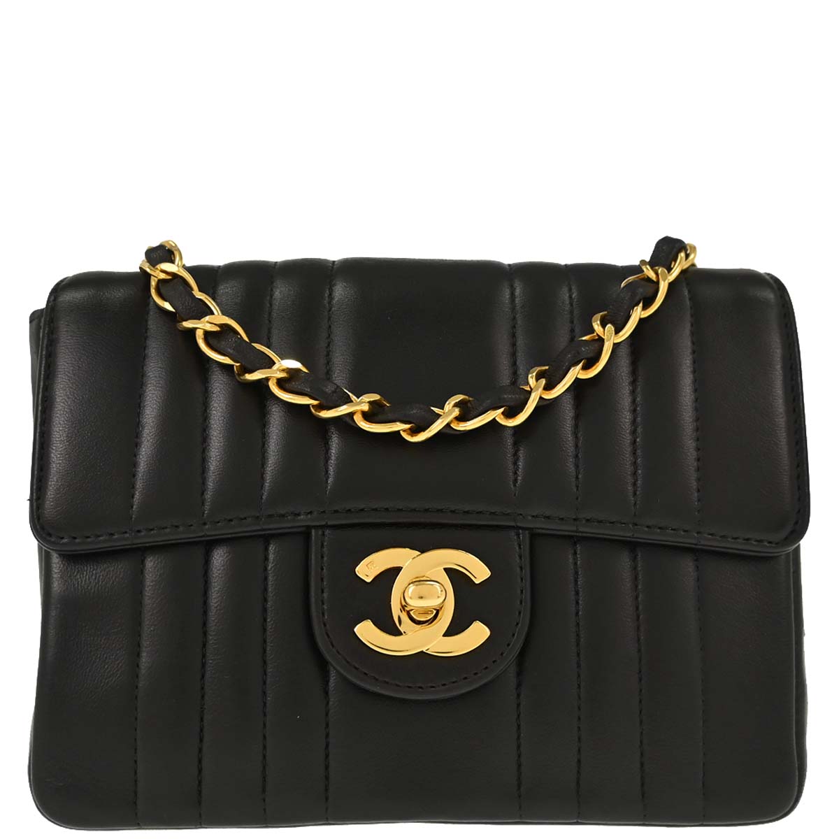 Chanel 1991-1994 Black Lambskin Mini Classic Square Flap Shoulder Bag 17