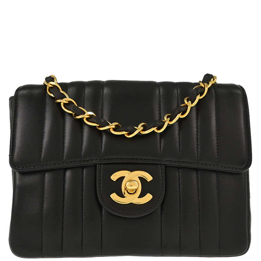 Chanel 1991-1994 Black Lambskin Mini Classic Square Flap Shoulder Bag 17