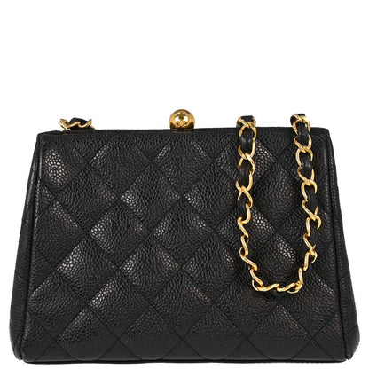 Chanel Black Caviar Skin Kiss Lock Shoulder Bag