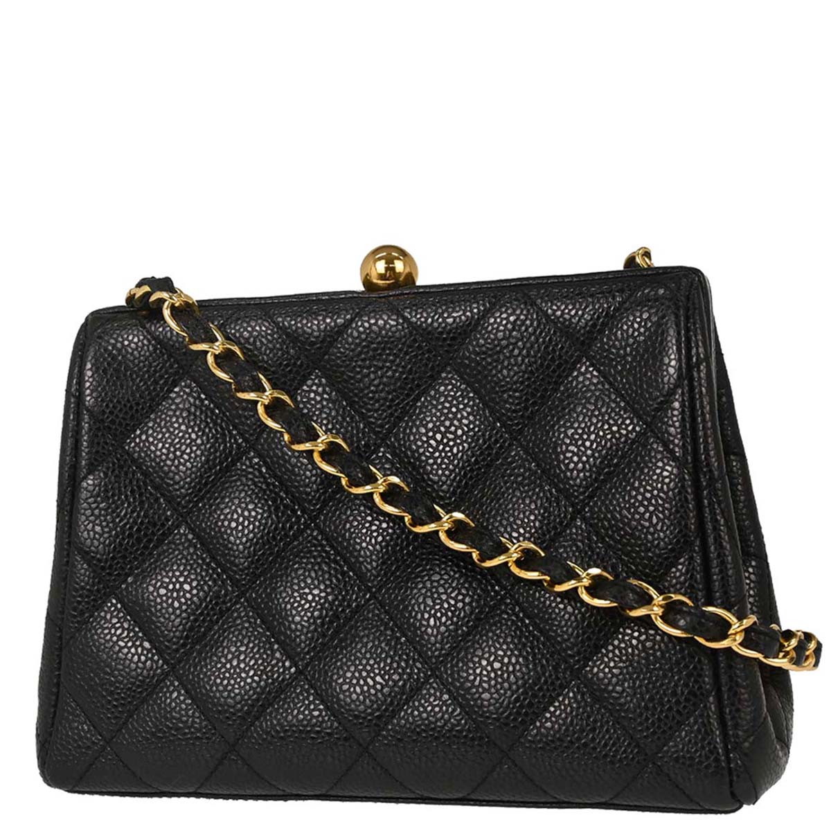 Chanel Black Caviar Skin Kiss Lock Shoulder Bag