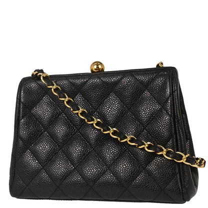 Chanel Black Caviar Skin Kiss Lock Shoulder Bag