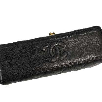 Chanel Black Caviar Skin Kiss Lock Shoulder Bag