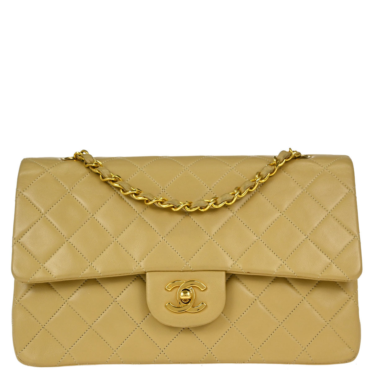 Chanel Beige Lambskin Medium Classic Double Flap Shoulder Bag