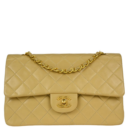 Chanel Beige Lambskin Medium Classic Double Flap Shoulder Bag