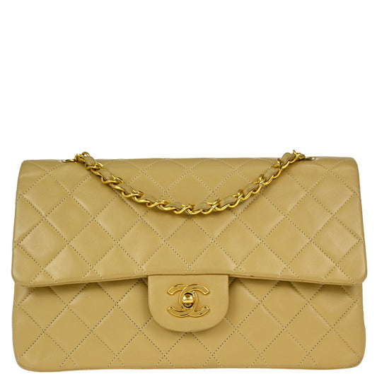 Chanel Beige Lambskin Medium Classic Double Flap Shoulder Bag