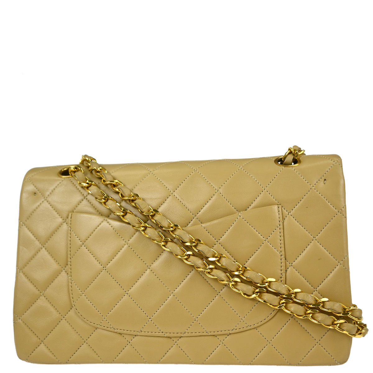 Chanel Beige Lambskin Medium Classic Double Flap Shoulder Bag