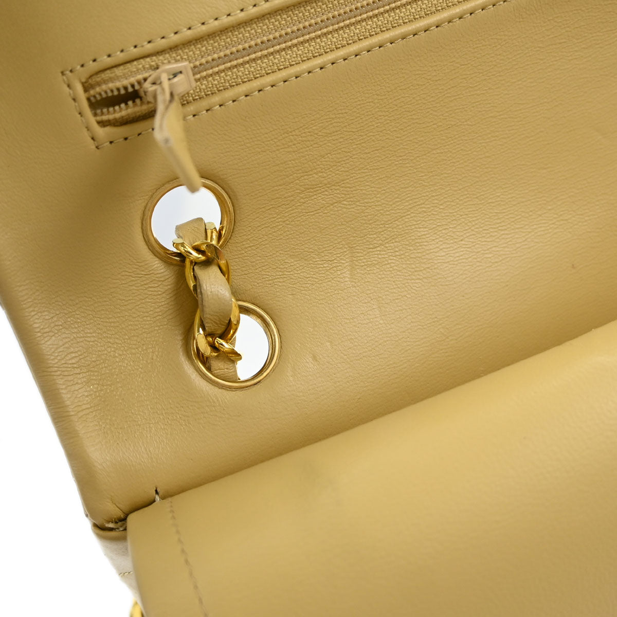 Chanel Beige Lambskin Medium Classic Double Flap Shoulder Bag