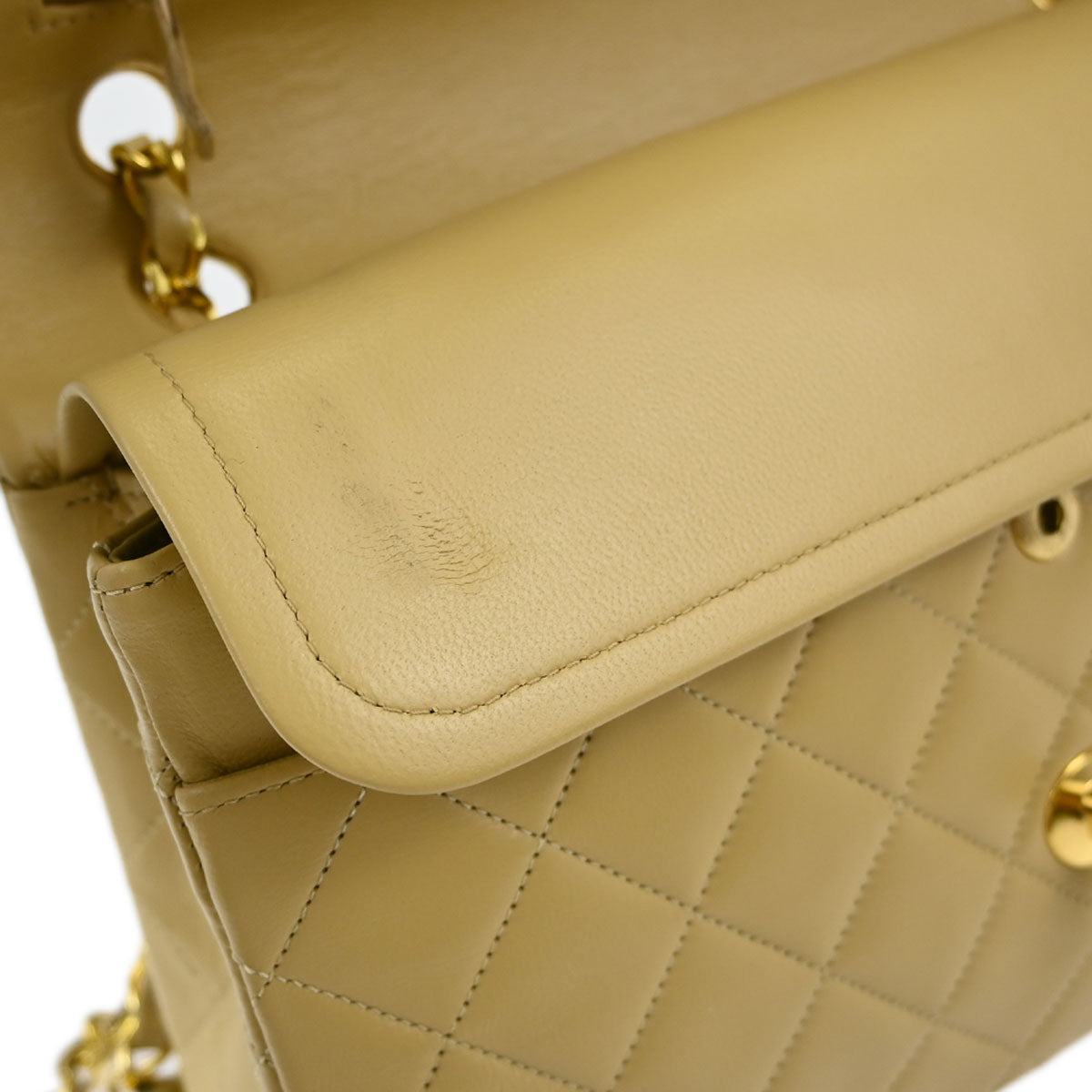 Chanel Beige Lambskin Medium Classic Double Flap Shoulder Bag