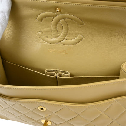 Chanel Beige Lambskin Medium Classic Double Flap Shoulder Bag