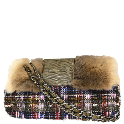 Chanel * Brown Tweed Rabbit Fur Lizard Shoulder Bag