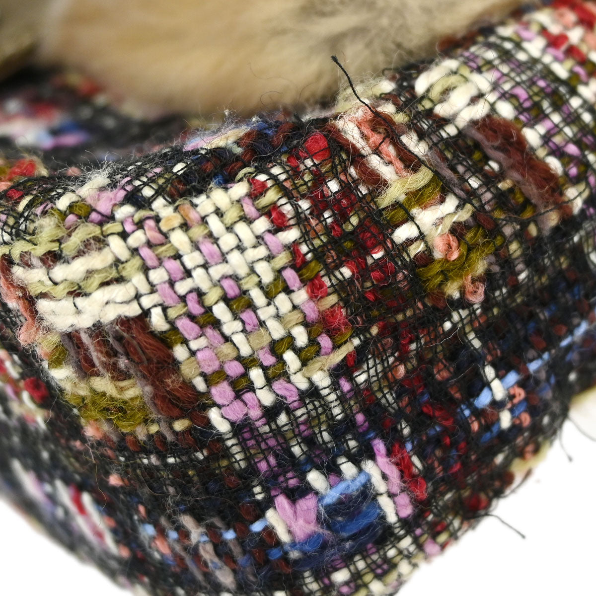 Chanel * Brown Tweed Rabbit Fur Lizard Shoulder Bag