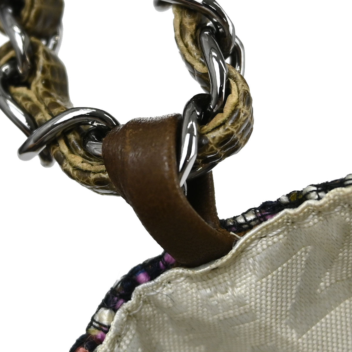Chanel * Brown Tweed Rabbit Fur Lizard Shoulder Bag