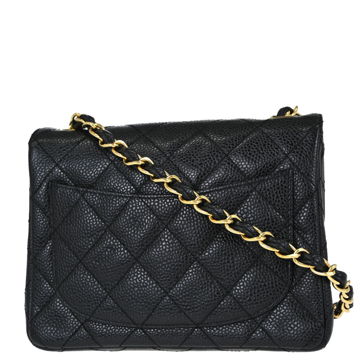 Chanel 2000-2002 Black Caviar Skin Mini Classic Square Flap Shoulder Bag 17