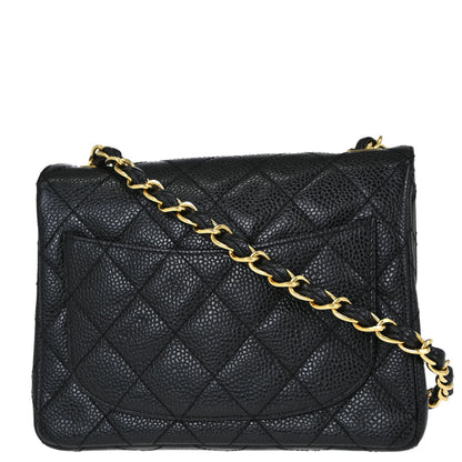 Chanel 2000-2002 Black Caviar Skin Mini Classic Square Flap Shoulder Bag 17