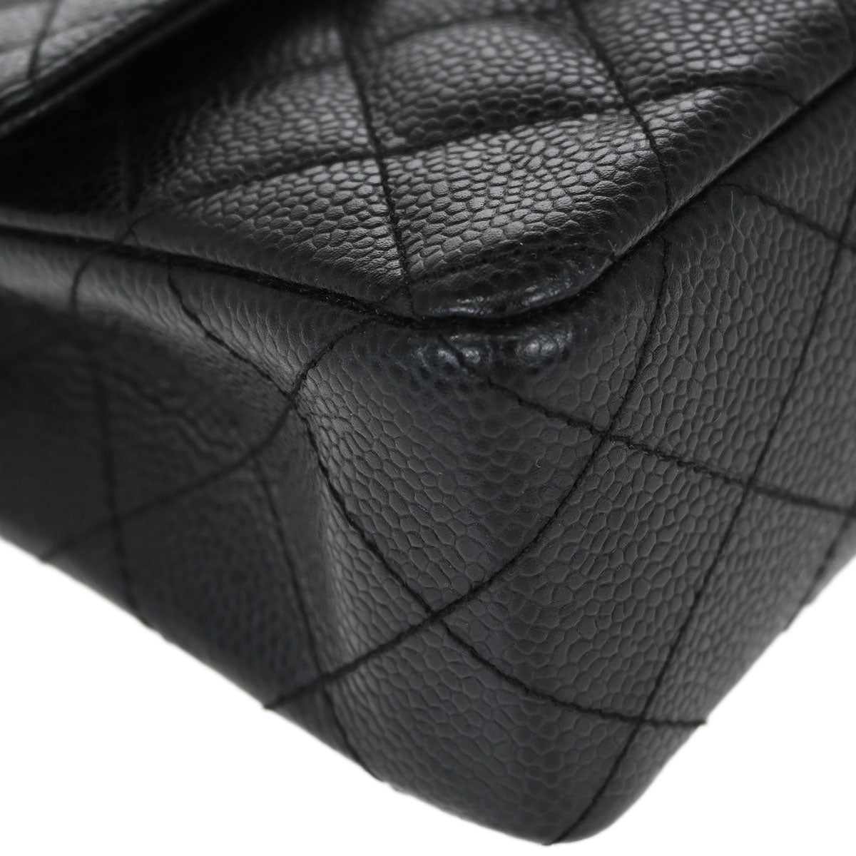 Chanel 2000-2002 Black Caviar Skin Mini Classic Square Flap Shoulder Bag 17