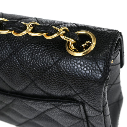 Chanel 2000-2002 Black Caviar Skin Mini Classic Square Flap Shoulder Bag 17